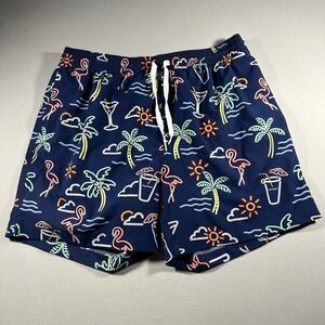 Mens Chubbies Neon Lights Swim Trunks XL 5.5 Inseam Lined Blue Flamingo Palm